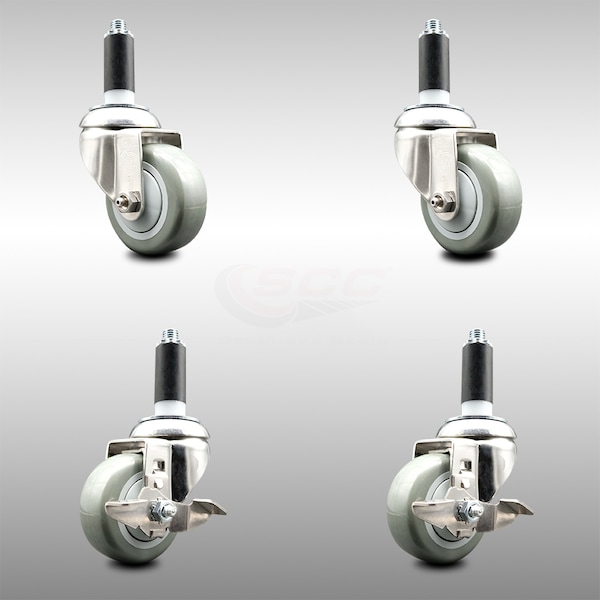 Service Caster 3 Inch 316SS Gray Poly Swivel 1-1/8 Inch Expanding Stem Caster Brake SCC, 2PK SCC-SS316EX20S314-PPUB-2-TLB-2-118 - main